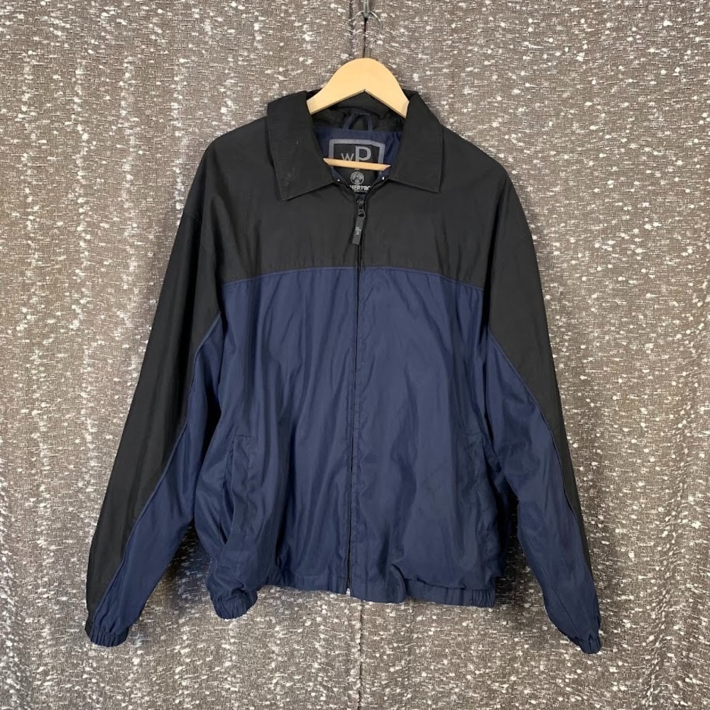 Weatherproof Jacket Men Size Large Two Toned Blue Black Suede Bomber Full Zip Up